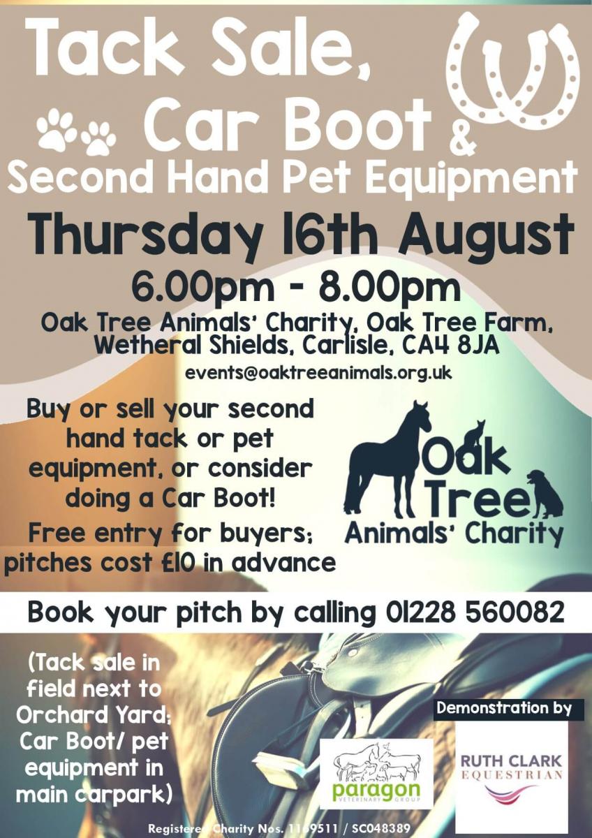 Evening Tack Sale, Car Boot & Second Hand Pet Equipment Oak Tree